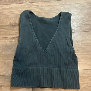 Dark Green Sleeveless Ribbed Top